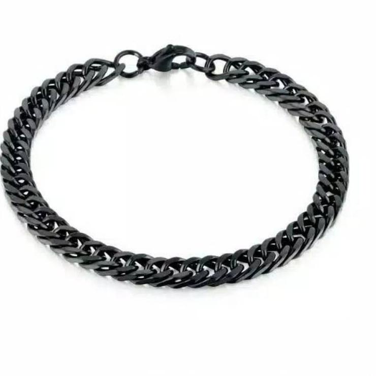 Serba Hemat [COD]GELANG TITANIUM RANTAI BAJA BLACK PRIA MACHO