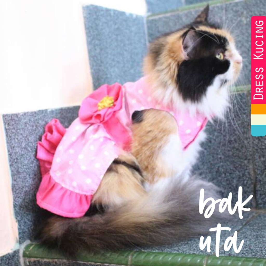 Dress pink polkadot imut banget untuk kucing dan anjing size S M L XL