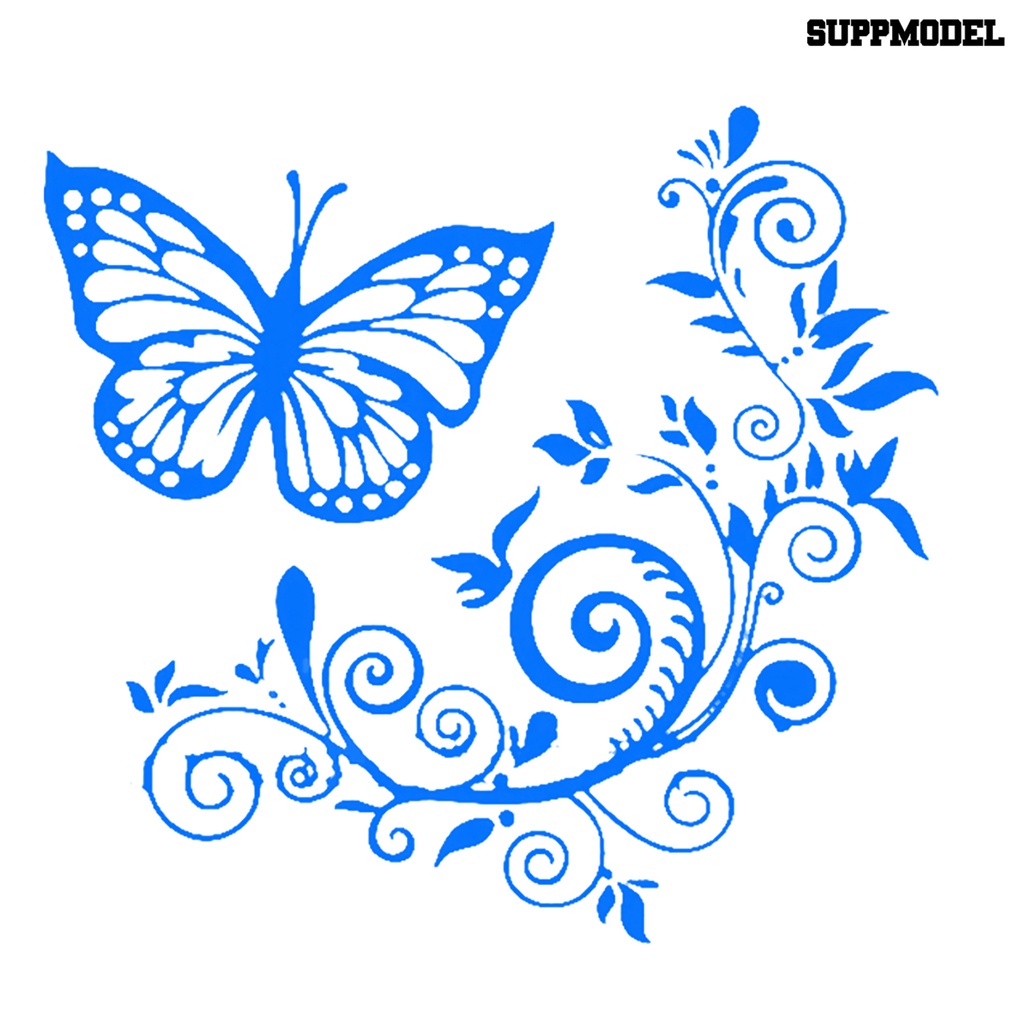 Car Butterfly Stiker Decal Reflektif Motif Kupu-Kupu + Bunga Untuk Dekorasi Body / Jendela Mobil