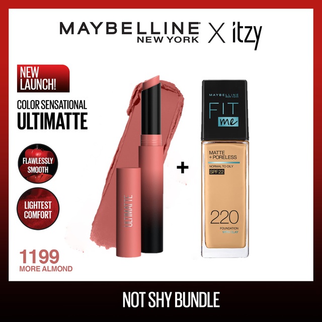 Maybelline Not Shy Bundle(Color Sensational Ultimate Lipstik 1199+ Fit Me Foundation 220) -Makeup