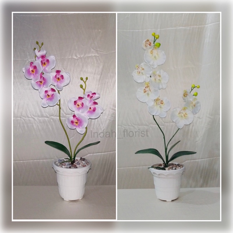 Bunga Hias Anggrek Artificial/ Bunga Meja Artificial/ Anggrek Putih/ Anggrek Ungu/ Bunga Meja Sudut