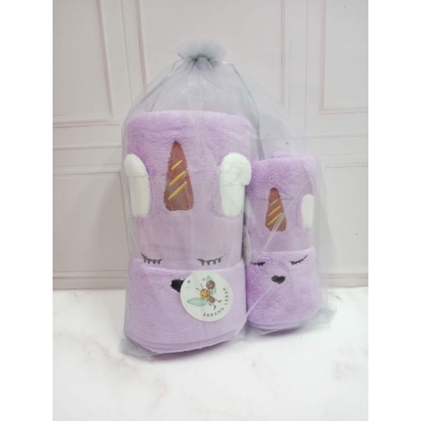 [1set Isi 2] Handuk Mandi Dewasa Microfiber Boneka Timbul 70x140cm dan 30x70cm - Souvenir