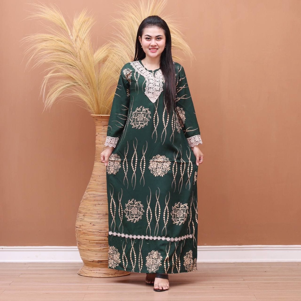 Batik Prass - DASTER ARAB PANJANG | RAYON SUPER GRADE A | DASTER BUSUI | RENDA MILO ORI-ZAHRA HIJAU