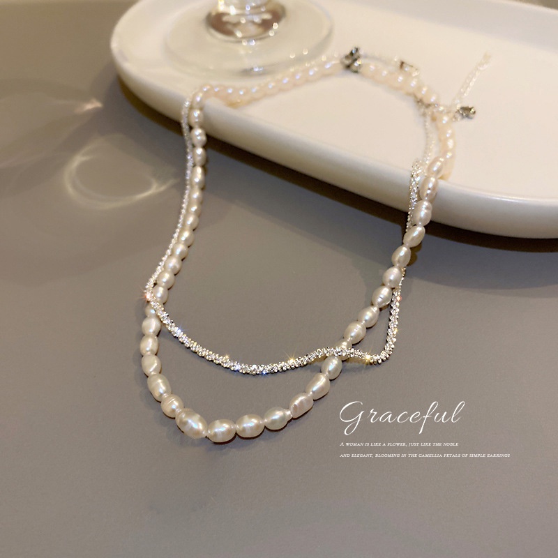 Korean Fashion Multilayer Necklace Pearl Necklaces for Women Diamond Jewelry Accessories