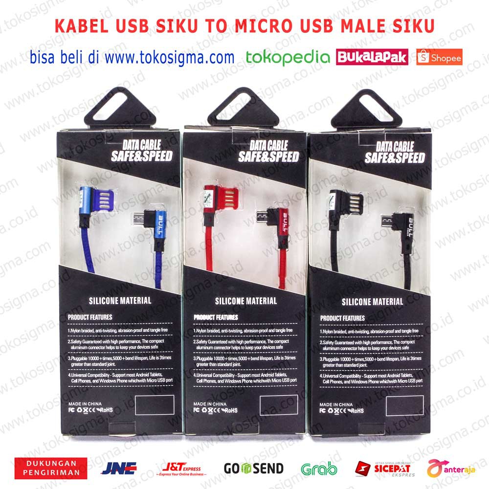 BULL KABEL USB L ANGLE SIKU MICRO USB DATA DAN CHARGER FAST CHARGING 2.4A