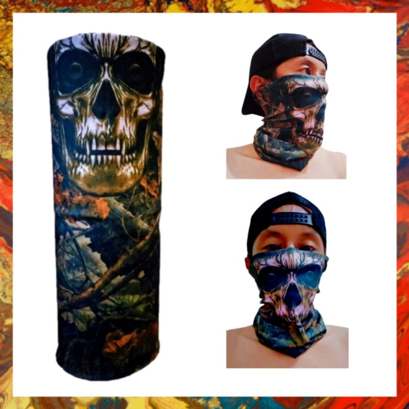 Bandana masker slayer pengendara motor multifungsi non jahit edisi gambar tengkorak kamuflase camo