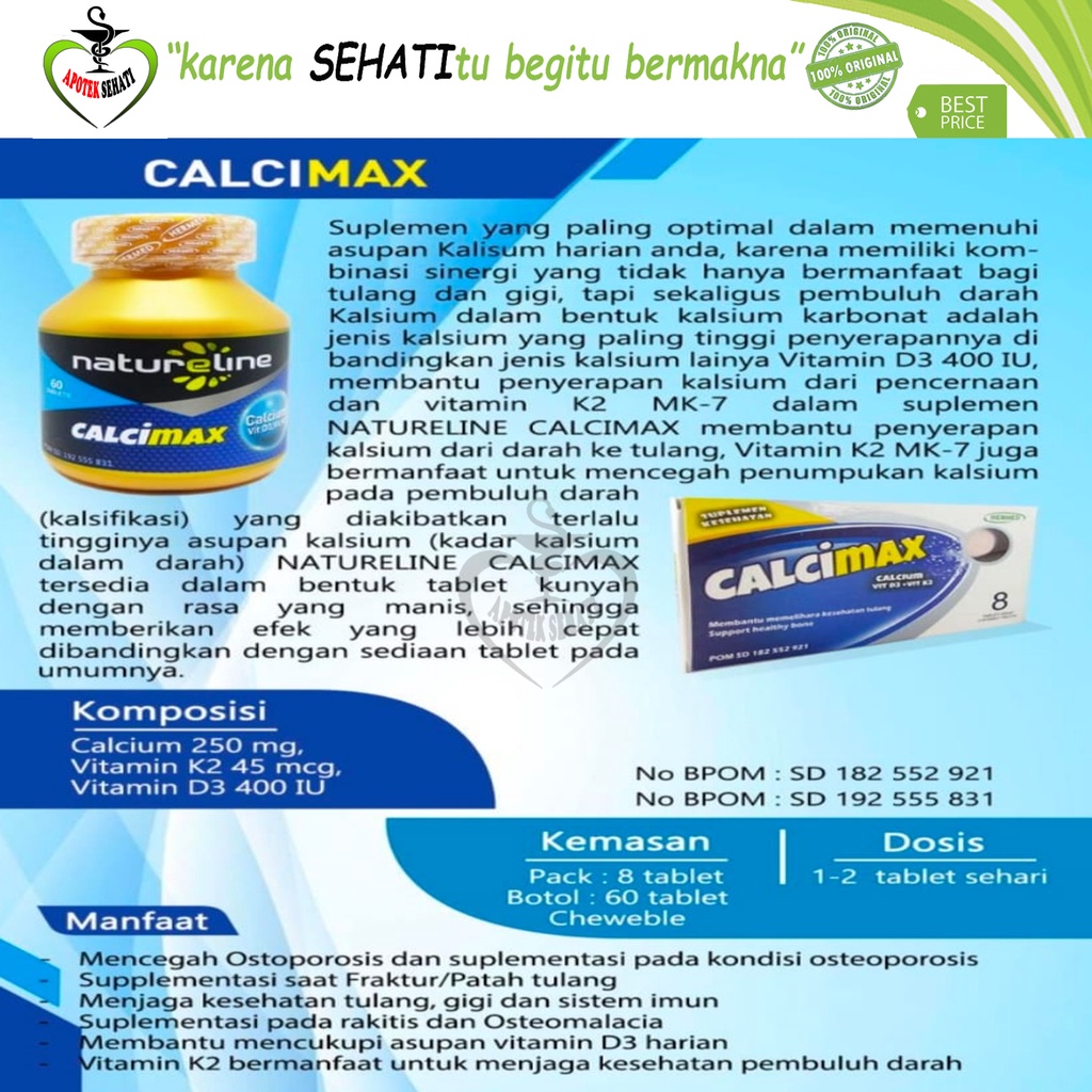 Natureline Calcimax Suplemen Kesehatan Tulang dengan Vit D3 + Vit K2 BPOM