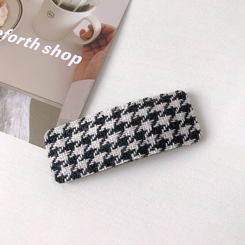 Jepit Rambut Pola Geometris Houndstooth Retro Gaya Korea Fashion Wanita Aksesoris