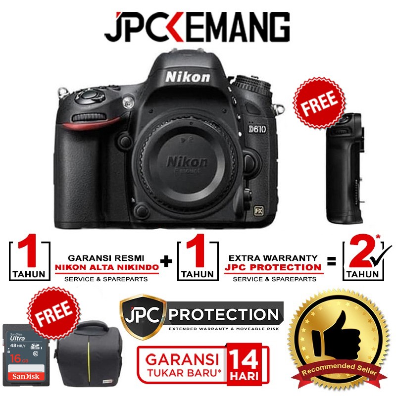 Nikon D610 Body Only Free Battery Grip + SDHC 16GB + Nikon Bag size M Garansi Resmi