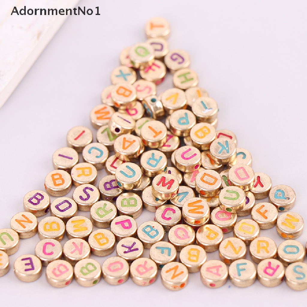 (AdornmentNo1) 100pcs / Set Manik-Manik Akrilik Bulat Motif Tulisan 4x7mm Untuk Aksesoris Perhiasan Diy