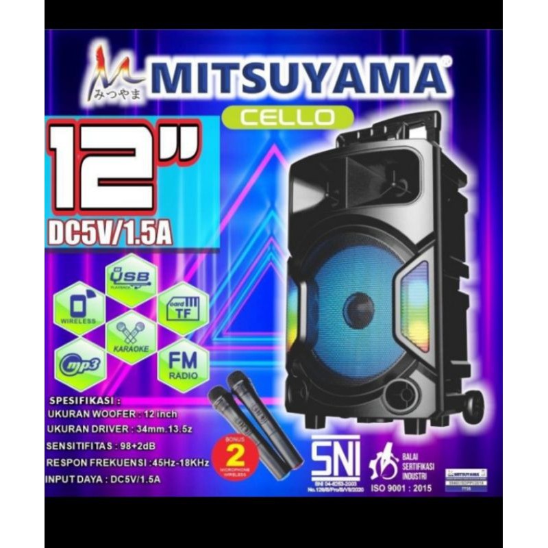 Speaker Aktif 12 inch Portable + 2 Mic Wereless Mitsuyama
