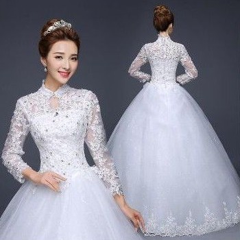 GAUN PENGANTIN PUTIH LENGAN PANJANG BORDIR BROKAT     halther  neck wedding dress  ballgown