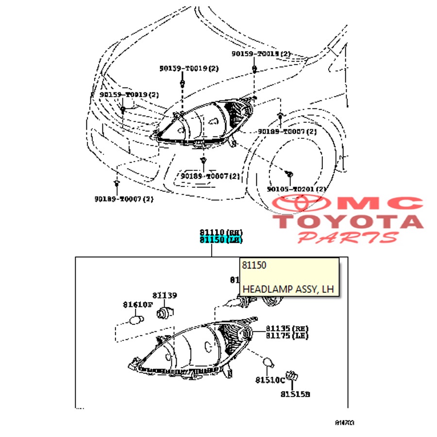 Lampu Depan / Head Lamp Kiri Toyota Kijang Innova 81170-0K300