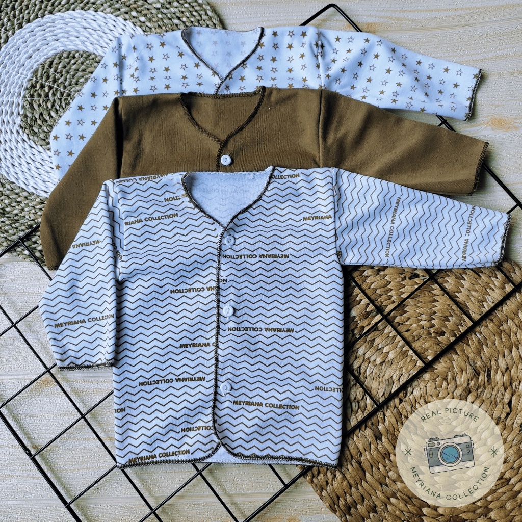 3 PCS Baju Bayi Baru Lahir Lengan Panjang Seri Coklat Meyriana Collection