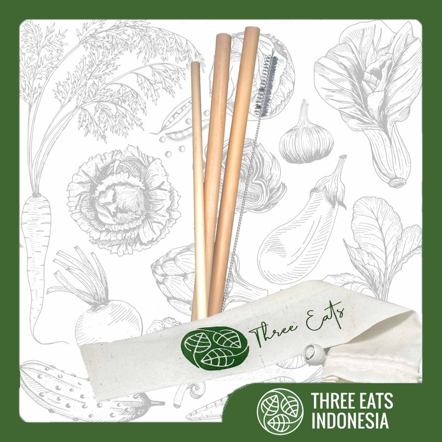 Set 3pcs Sedotan Bambu Reusable