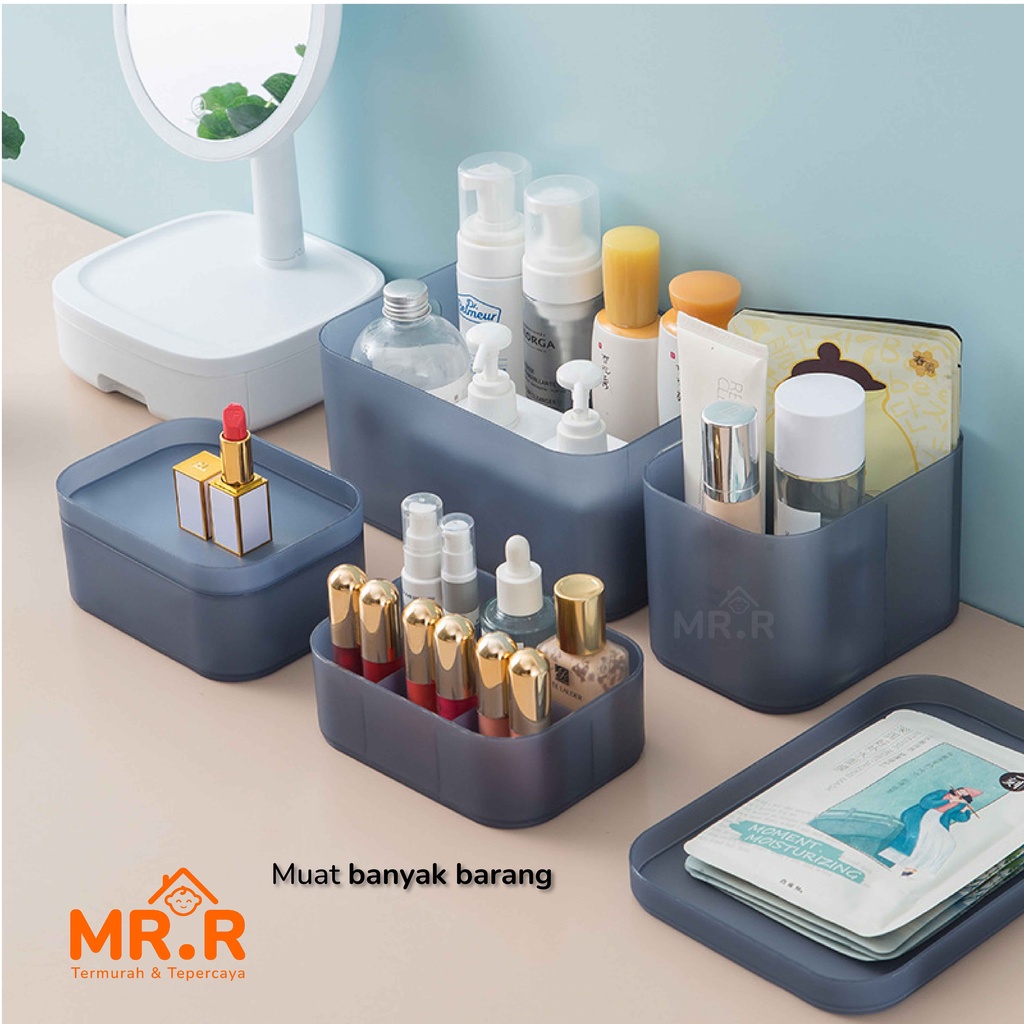 Kotak Tempat Penyimpanan Kosmetik Lipstik Bedak Kapas Skincare Sekat dan Polos Portable Multifungsi