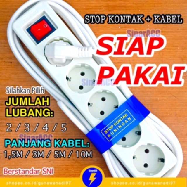 Stop Kontak 2 3 4 5 Lubang + Kabel Panjang 1,5 3 5 Meter STOP KONTAK KABEL rol box oloran listrik