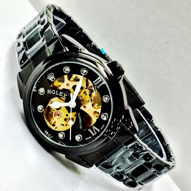 Jam Tangan Pria Rolex Skeleton Automatic Full Black Grosir