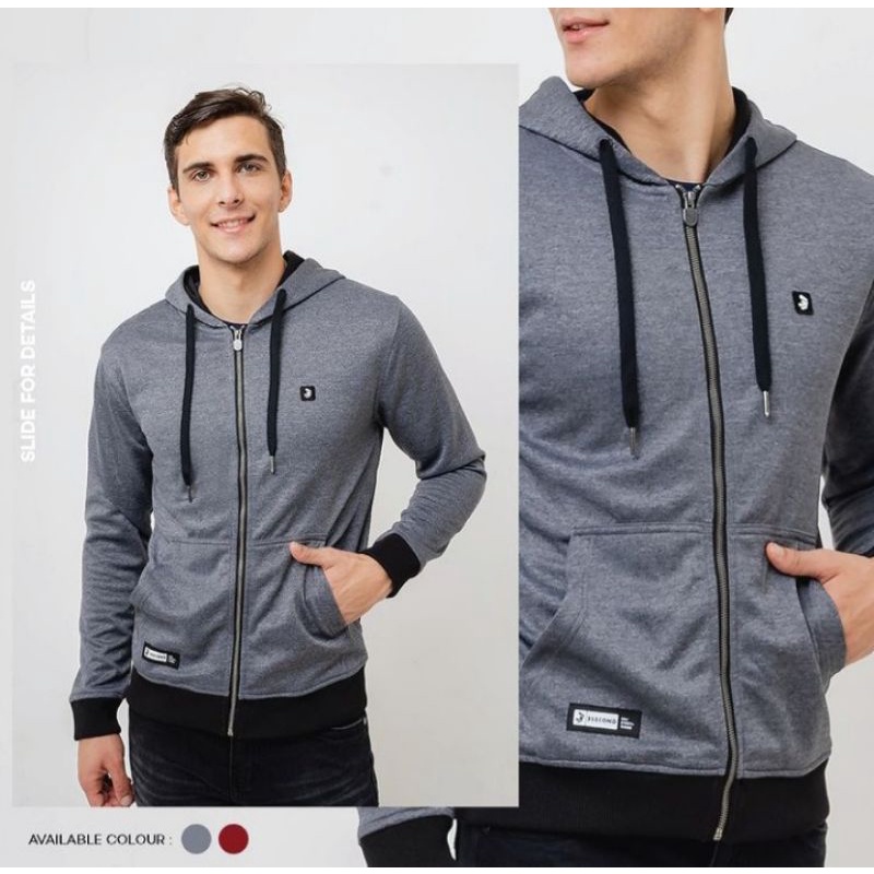 Swetter Hoodie Zipper pria 3second ABU abu