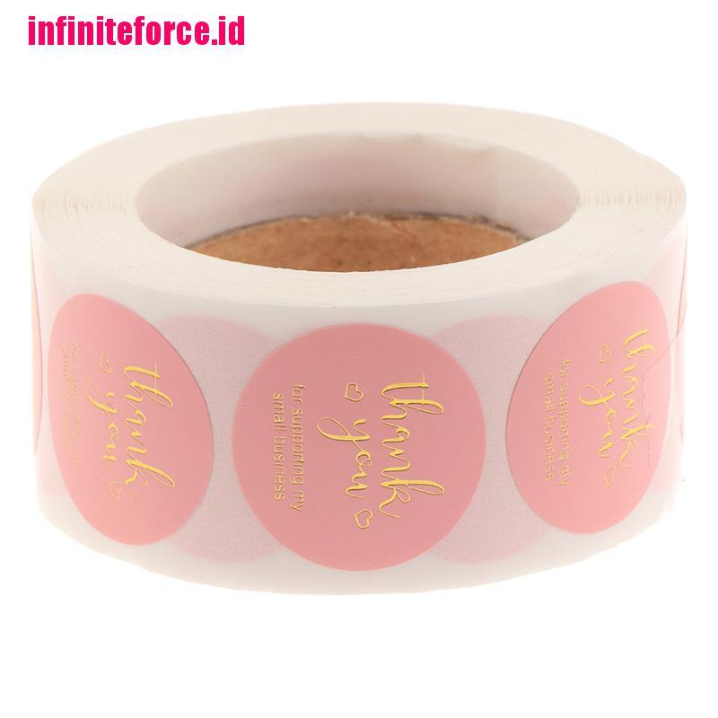 500pcs Roll Stiker Label Segel Tulisan Thank You Warna Pink