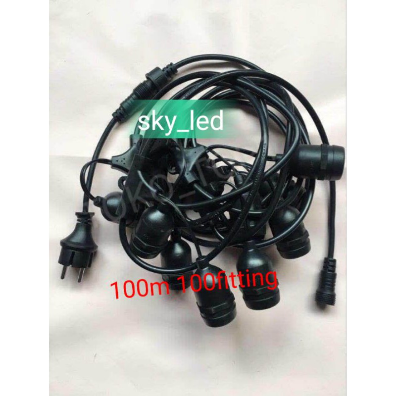 Kabel Fitting Gantung 100m 100fitting/Pattio Fitting Lampu Outdoor E27 100m- 100Fitting