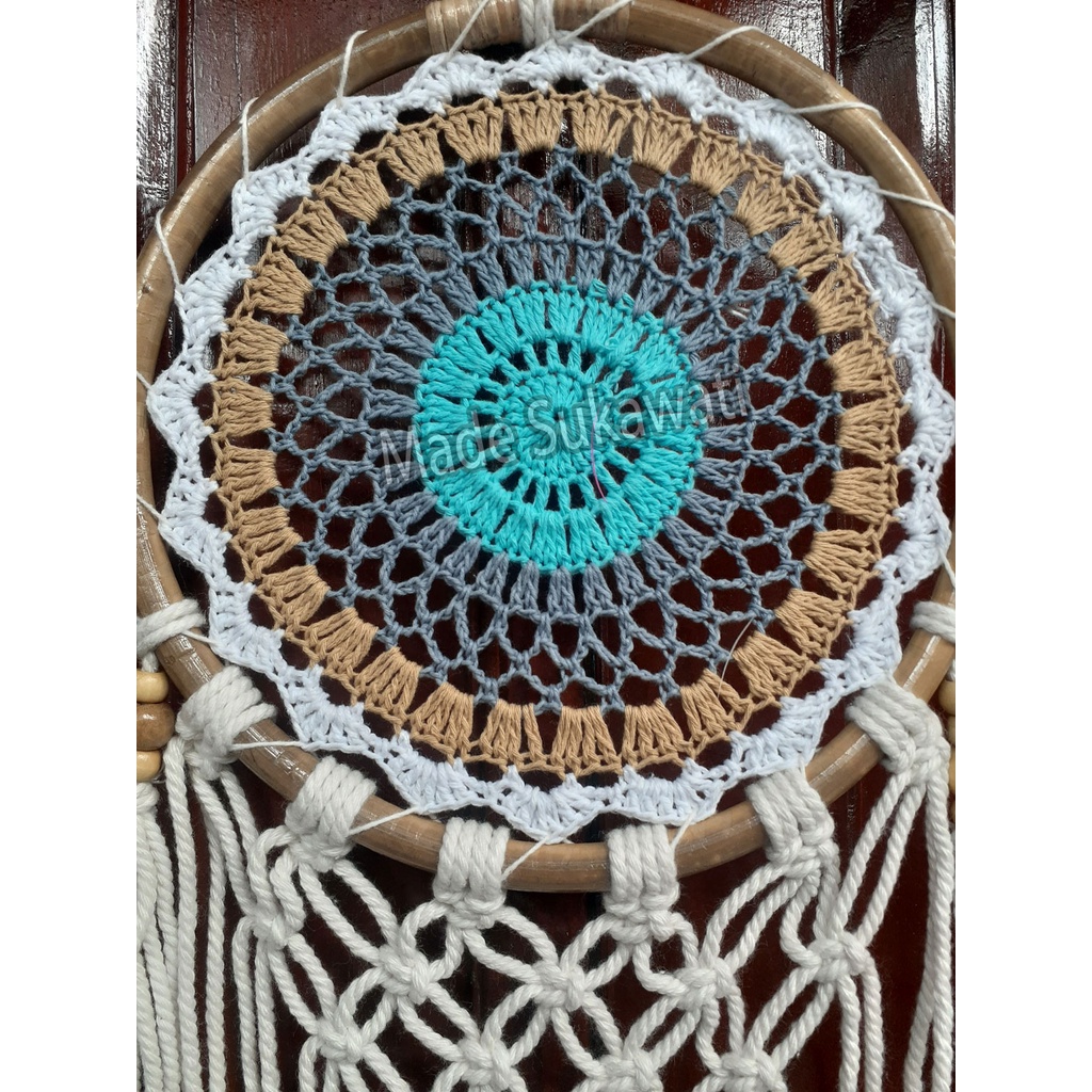 Dream catcher sulam rajut lingkar rotan 22cm hiasan dekorasi