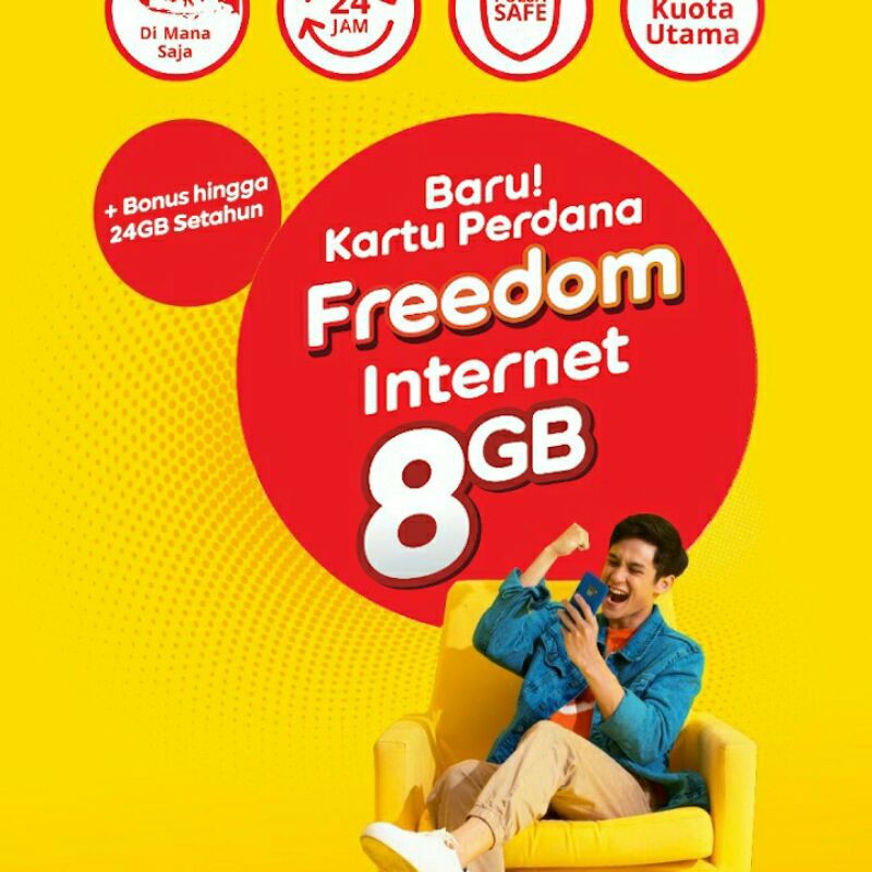 kartu perdana INDOSAT KUOTA 8 gb FREEDOM KUNING MURAH