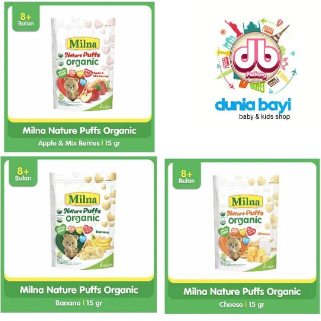 Milna Nature Puff Organic Pouch - 15gr (8+) / Cemilan bayi/ Milna snack