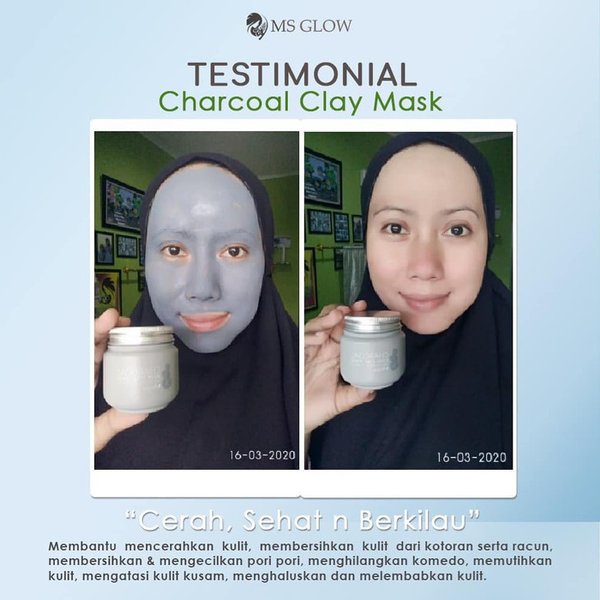 Ms Glow Masker Clay Mask Green Tea Charcoal Original 100% Masker Oles Pencerah Wajah Dan Penghilang Debu Ms Glowms Glow