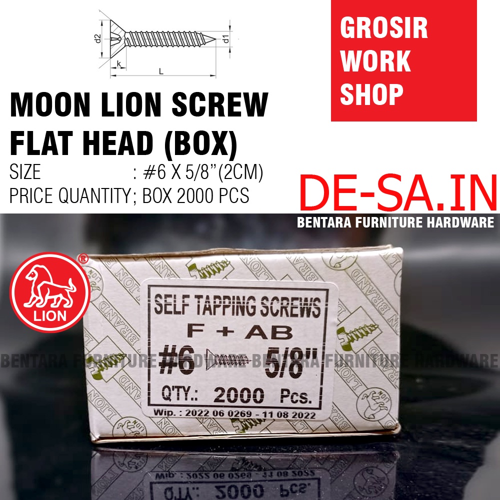 Moon Lion (GROSIR) #6 x 15MM Box 2000 PCS Skrup Tapping Screw (Sekrup Lion #6 X 5/8&quot;) (WORKSHOP)