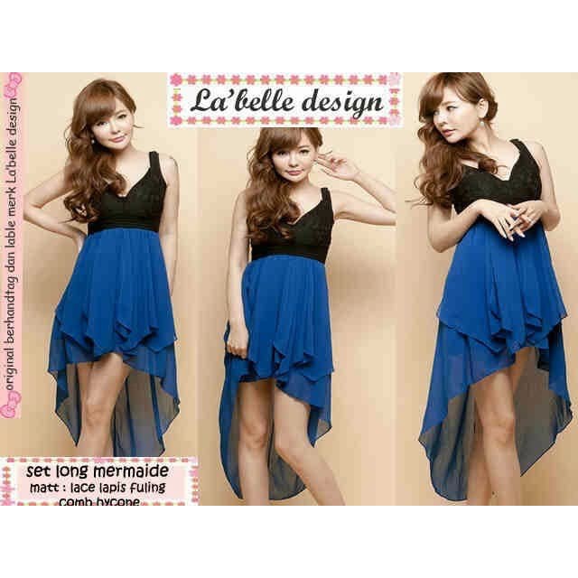 Baju La Belle Dress Mermaid Hitam Biru Brukat