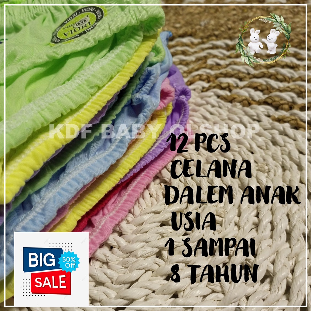 12 PCS CELANA DALEM ANAK PEREMPUAN, 6 PCS CD ANAK USIA 1 TAHUN SAMPAI-2345678.TAHUN,GAMBAR MOTIP BUAH-BUAHAN,BORDIER,MANUAL