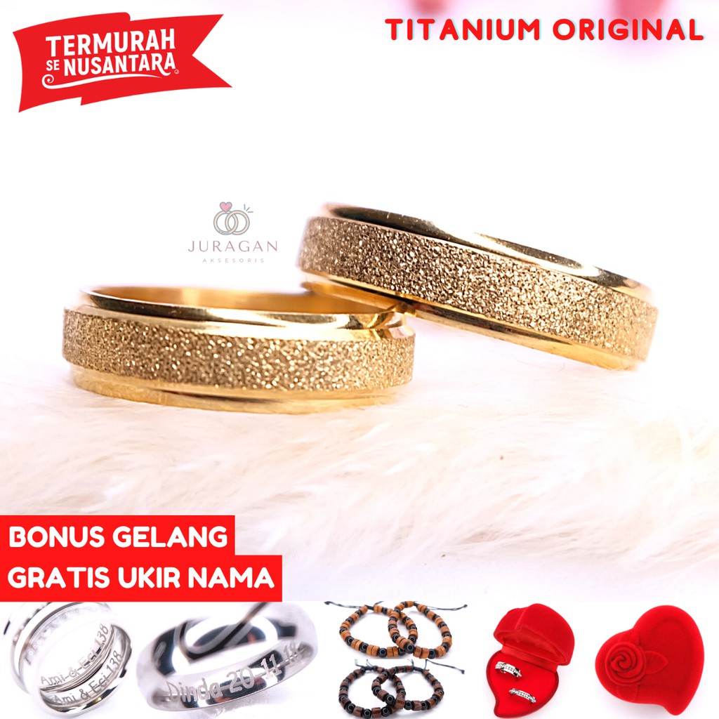 AILOVIU Cincin Couple Ukir Nama Gold Sand Titanium Anti Karat Pria Wanita M29