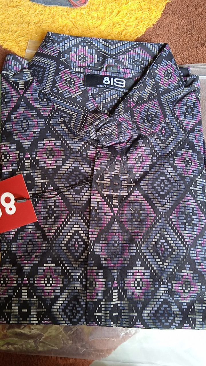 Baju Batik Kemeja Batik Pria Lengan Panjang Motif Songket Diamond Hitam Modern Slimfit Casual Black