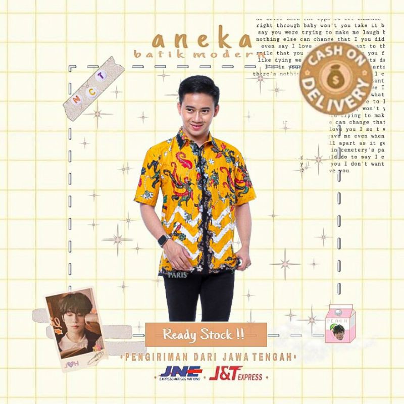 ATASAN KEMEJA HEM BATIK PRIA COWOK WARNA KUNING LENGAN PENDEK M L XL XXL KONDANGAN SERAGAM KANTOR