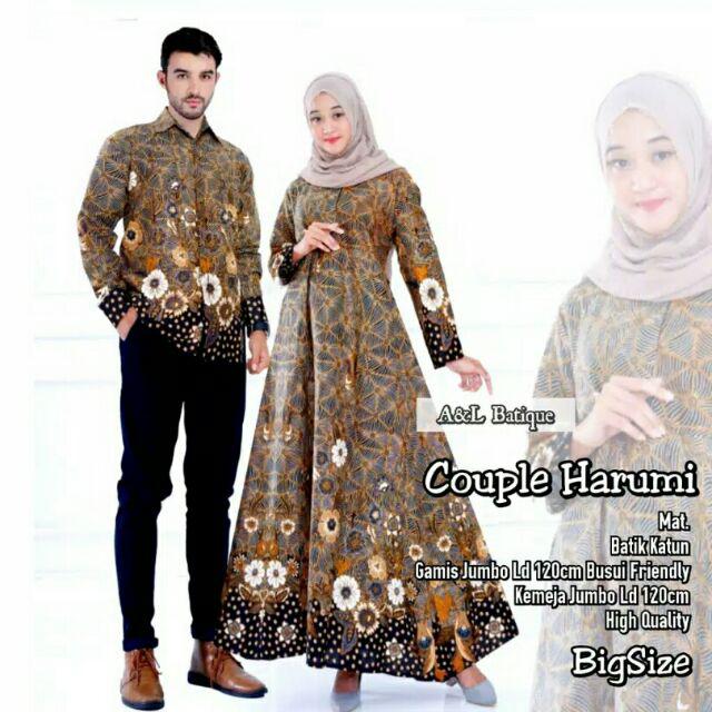 Couple Batik Harumi Style/kemeja Dan Gamis Big Size Baju Kondangan Batik Pliket