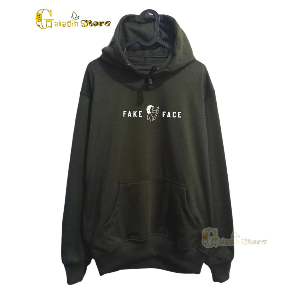 Hoodie Pria Distro original brand tebal Sweater Face Fake Basic sablon Hijau Army Unisex Terbaru Cod