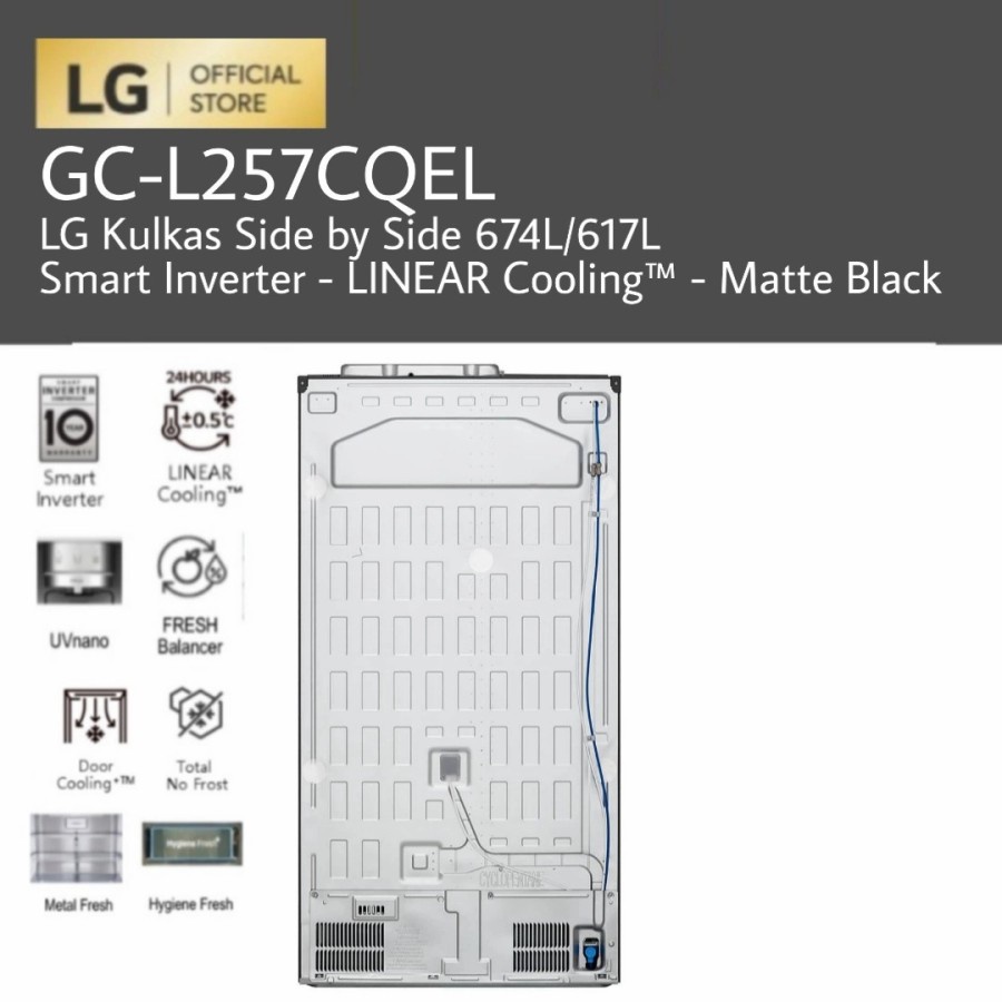 LG GC-L257CQEL / GCL257CQEL Kulkas Side by Side 674L UVnano Matte Black