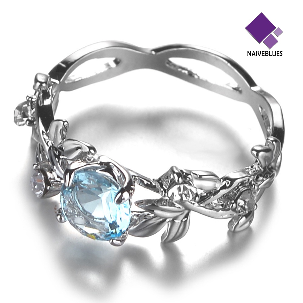 Naiveblue &gt; Cincin Alloy Desain Daun Hias Berlian Imitasi Untuk Wanita