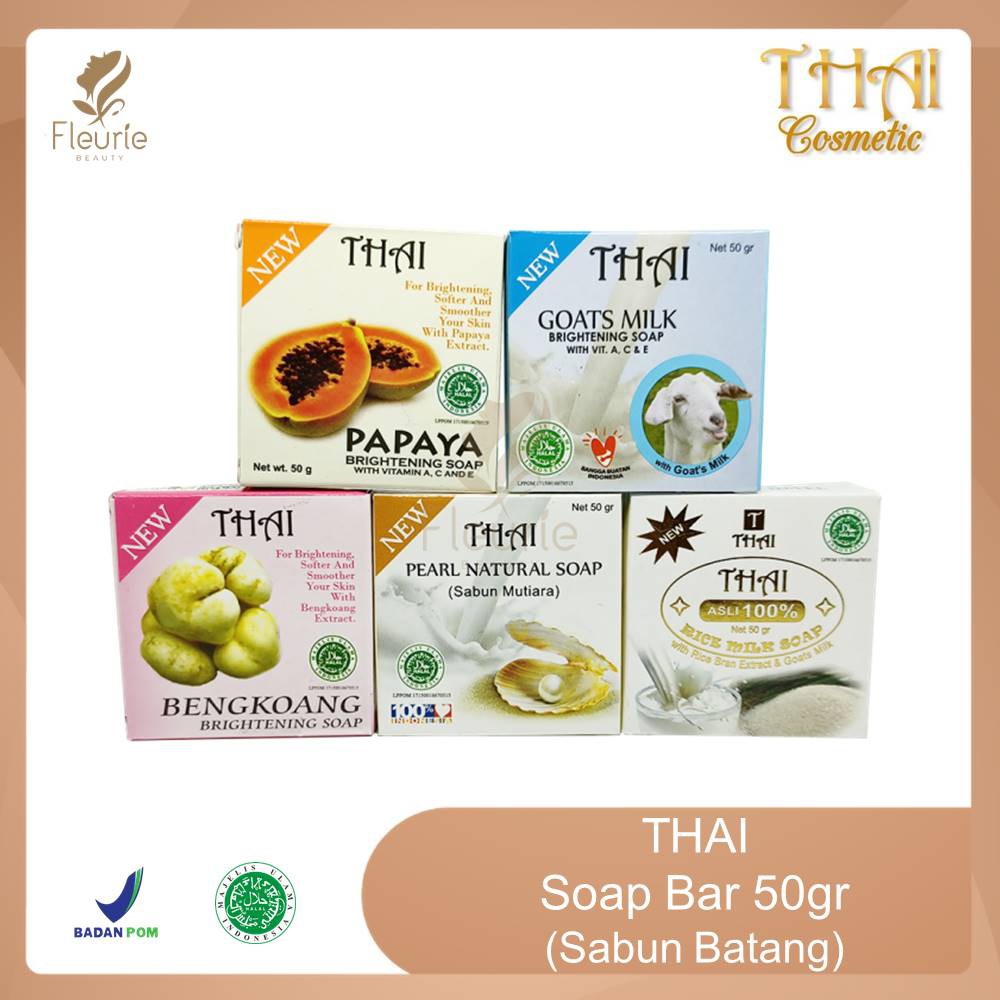 THAI Sabun Goats Milk/Rice Milk/Papaya/Bengkoang/Mutiara Sabun Pemutih 50gr (Bar Soap) Original BPOM