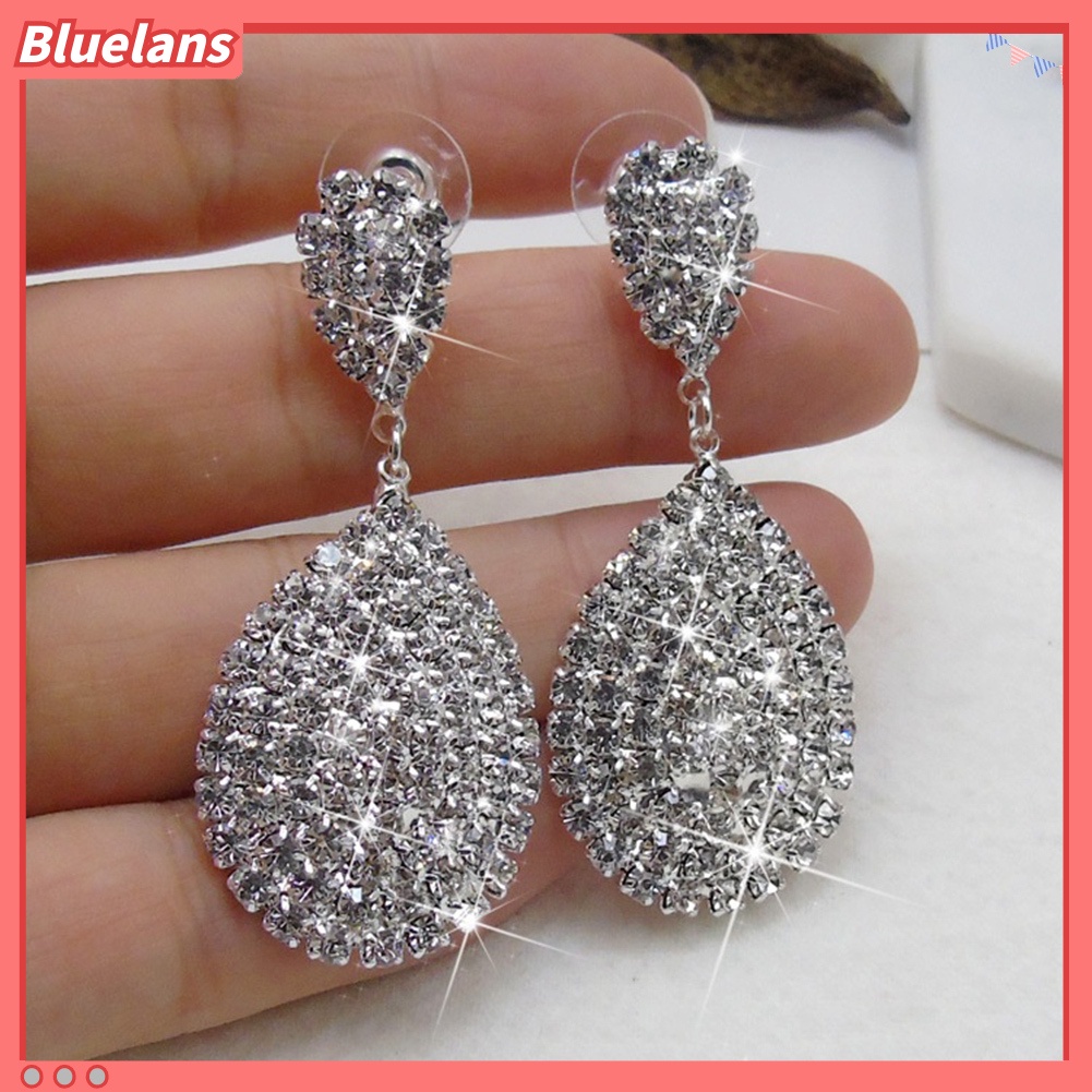 Bluelans Women Fashion Rhinestone Waterdrop Dangle Stud Earrings Wedding Party Jewelry