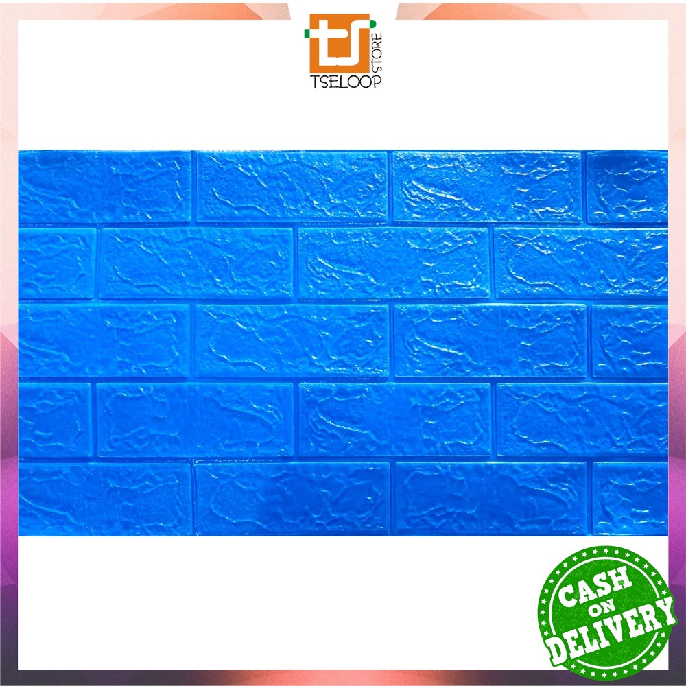 OFM-C206 Wallpaper Dinding Foam 3D Kecil Motif Batu Bata / Walpaper Stiker Dinding Dekorasi Kamar-Batu Bata BIRU TUA