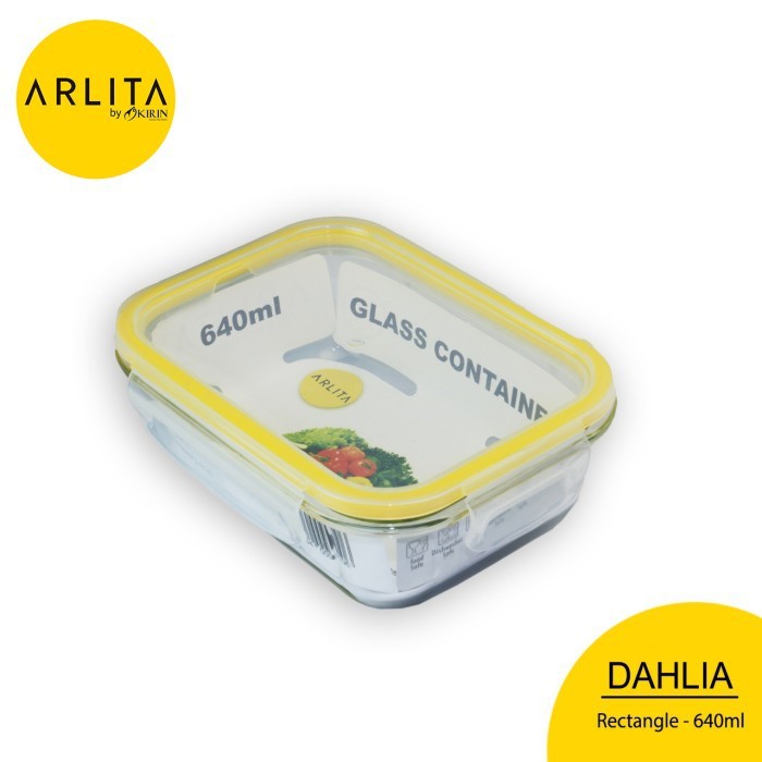 terlaris produk  ARLITA DAHLIA RECTANGLE YELLOW Glass Container 640 ML - BY KIRINbarang ready