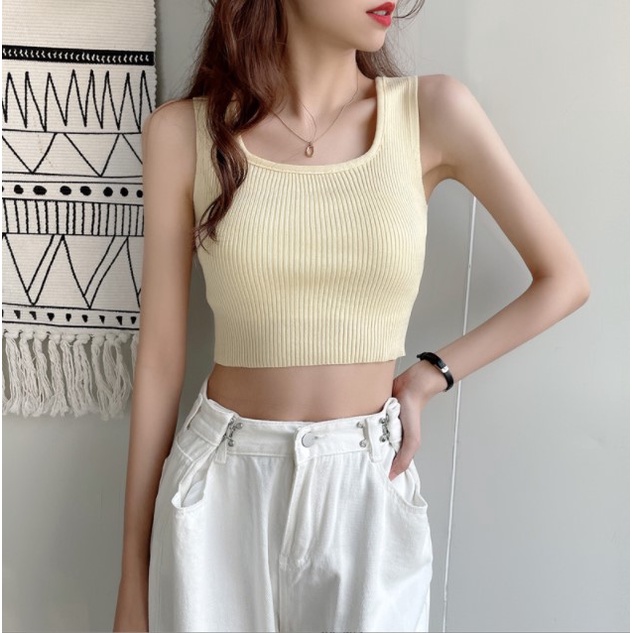 T09 tanktop square neck korea rajut tank top dalaman wanita innerwear pakaian cewek baju dalam-3