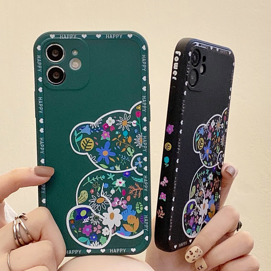 Case Oppo A5S A5 2020 A7 A9 2020 A11K A12 A15 A15S A16 A16S A36 A54 4G A74 4G A76 A95 4G A96 F9 Casing + Tempered Glass - Case Cute Kaws Bear Batik Flower Liquid Premium
