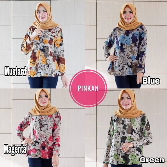 BAJU BLOUSE WANITA ATASAN BERMOTIF BUNGA BERKERAH BAHAN MAXMARA MURAH Premium