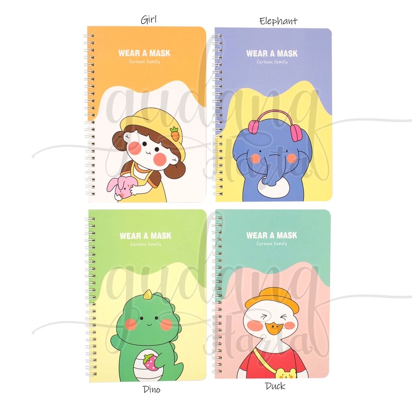 Notebook A5 Spiral Wear A Mask Animal Buku Motif Dino Elephant Notepad GH 308132