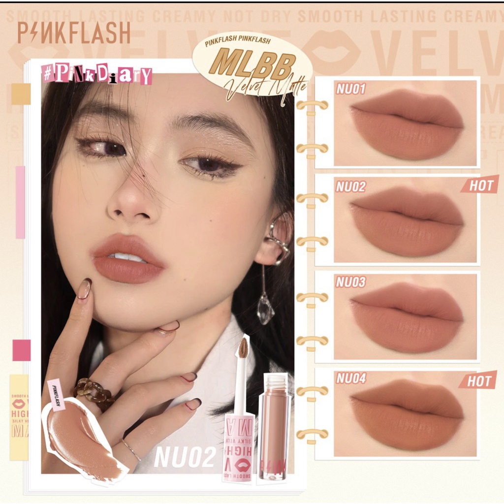 PINKFLASH Silky Velvet Lip Cream Lipcream  Lipstick PinkDiary Pink Flash | BPOM PF-L04