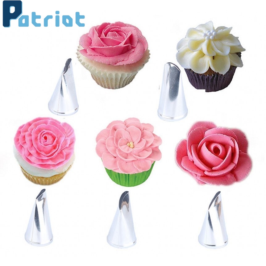 5pcs Spuit Piping Bahan Stainless Steel 304 Bentuk Bunga Mawar Untuk Hiasan Kue
