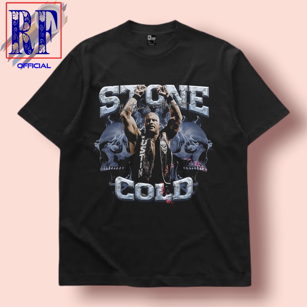 KAOS VINTAGE STONE COLD | T-SHIRT SMACKDOWN WWE RAW | KAOS BAJU PRIA HITAM OVERSIZE